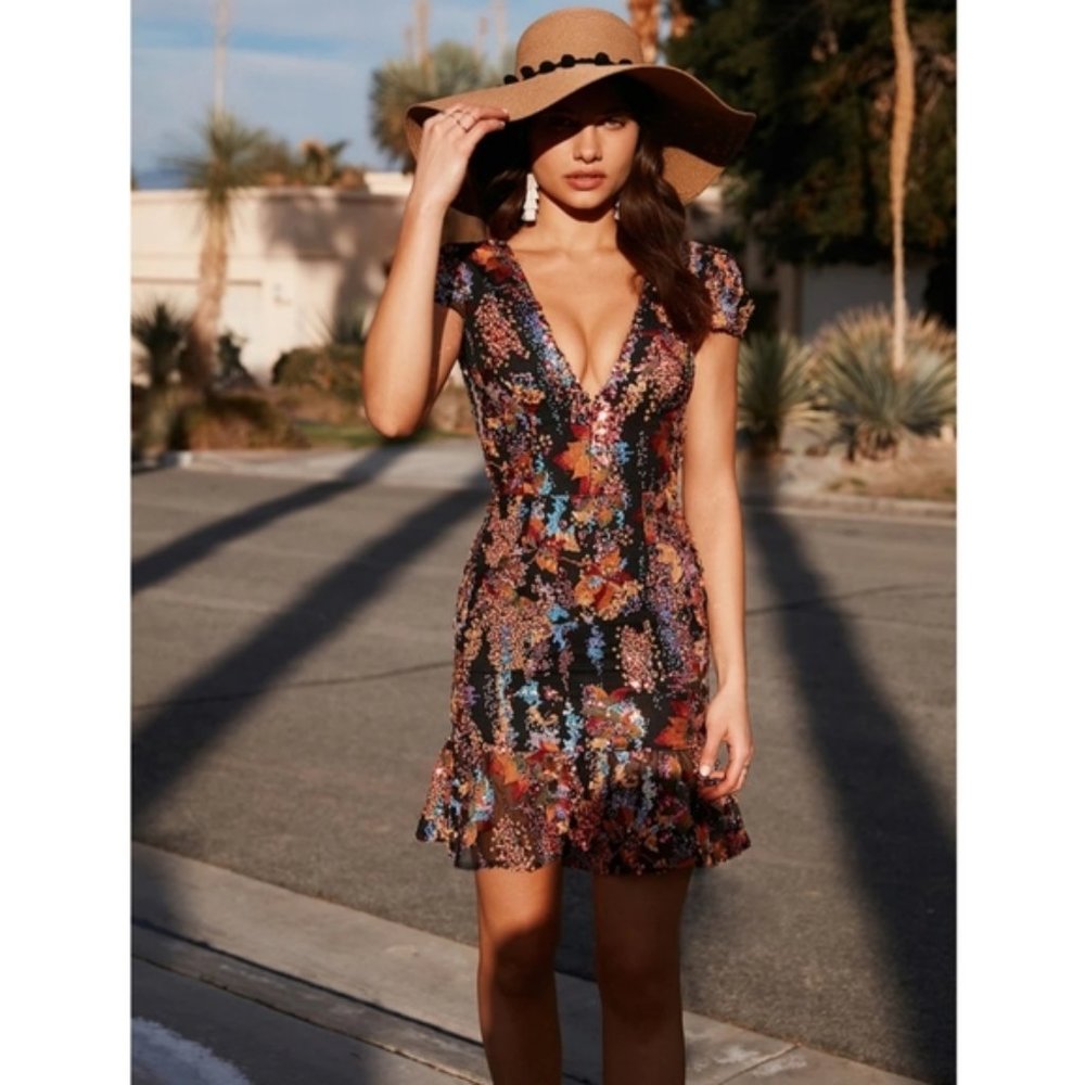 NWT Dress the Population Sequin Corrine Multi Color Dress, Size M